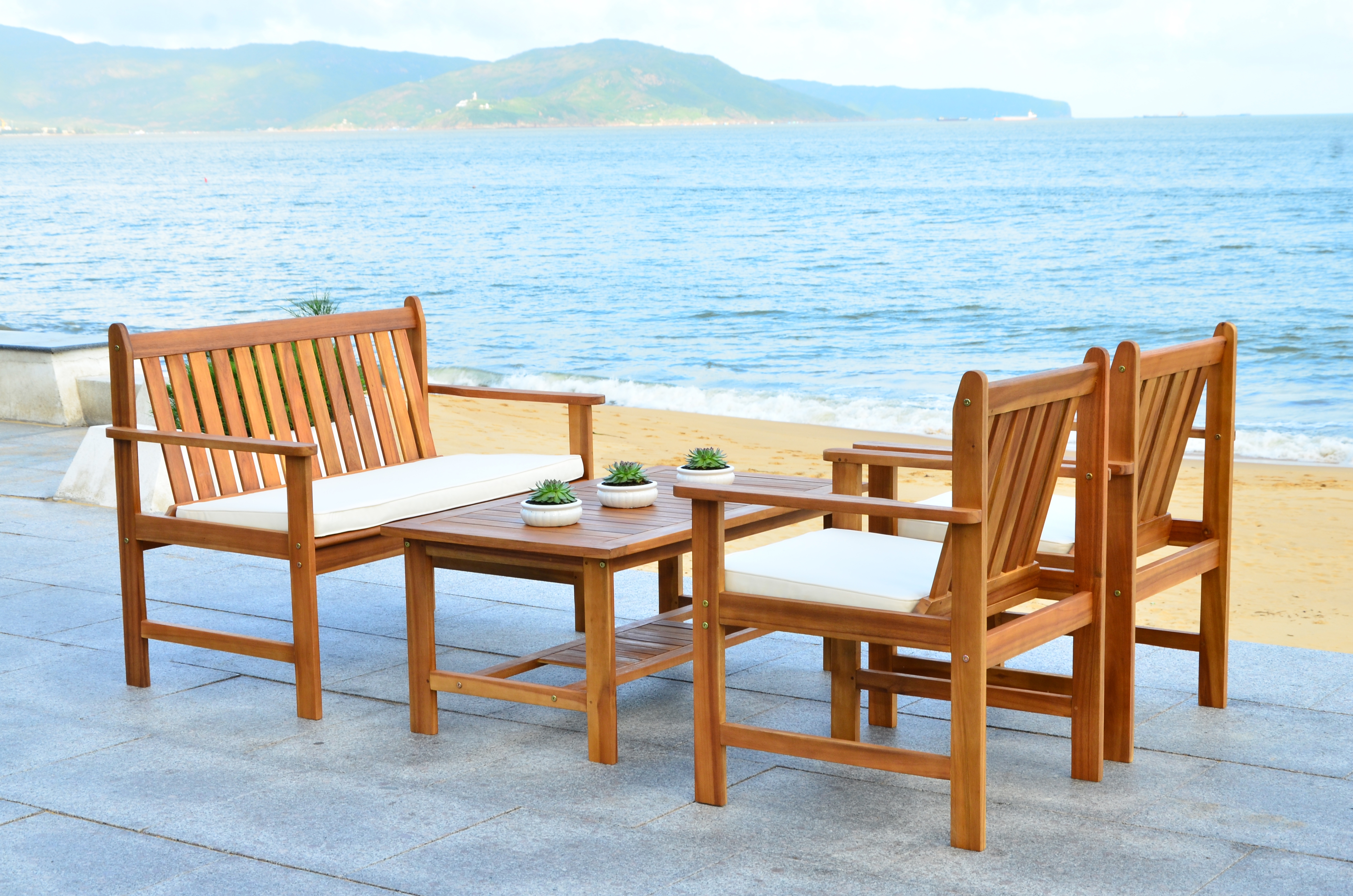 Burbank 4 Piece Outdoor Set - Natural/Beige - Safavieh - Image 5