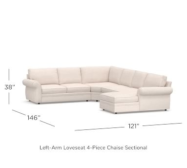 Pearce Roll Arm Upholstered Left Arm 4-Piece Chaise Sectional with Wedge, Down Blend Wrapped Cushions, Performance Boucle Pebble - Image 2