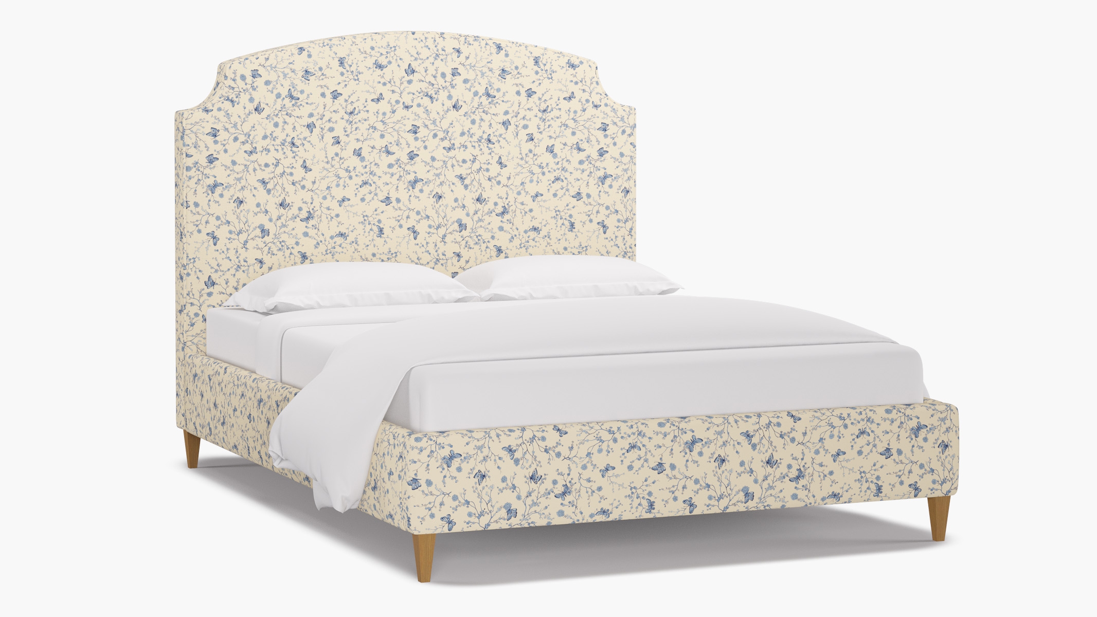 Cove Bed, Delft Mariposa, Natural Square Tapered Leg, Queen - Image 1