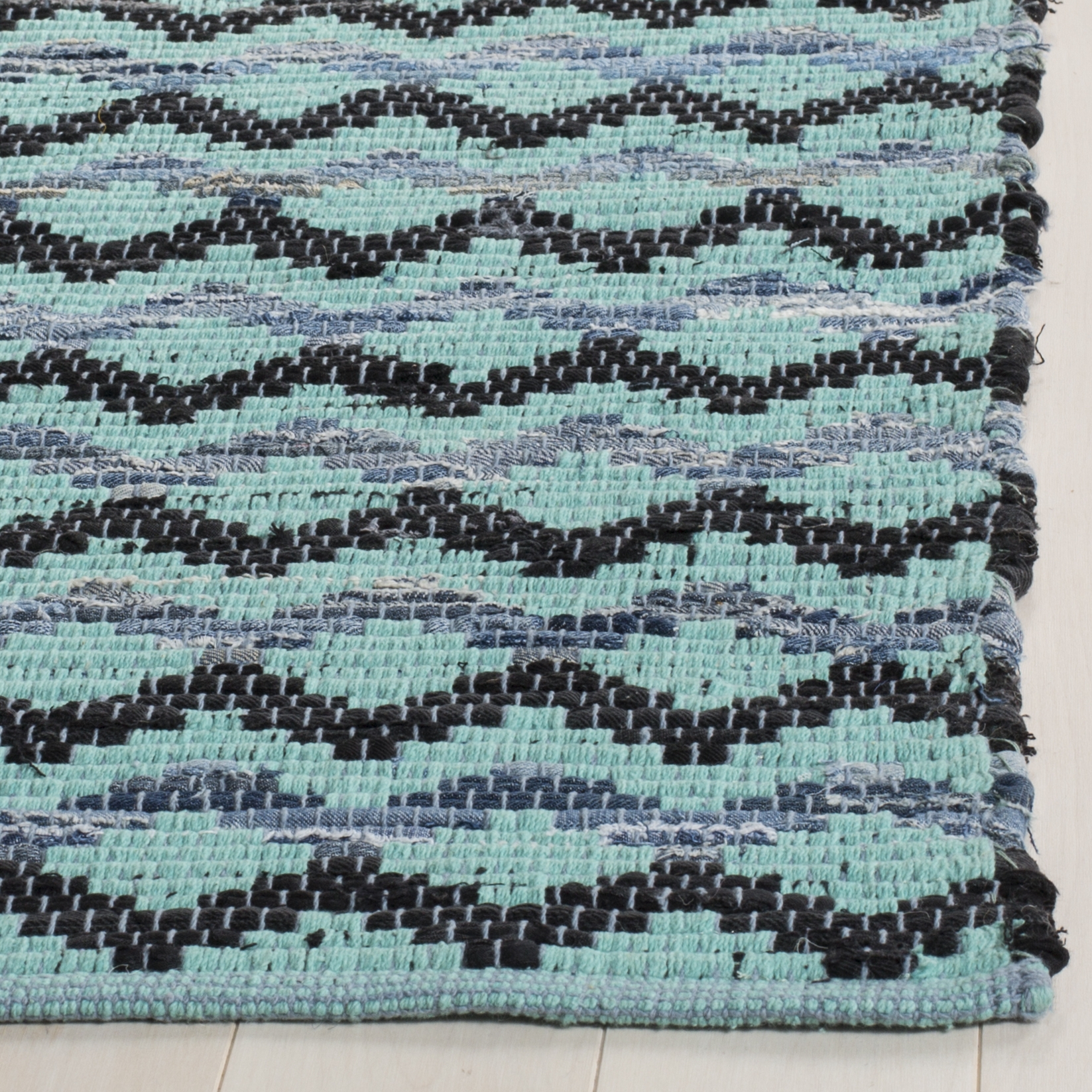 Arlo Home Hand Woven Area Rug, MTK120K, Turquoise/Blue/Black,  6' X 6' Square - Image 1