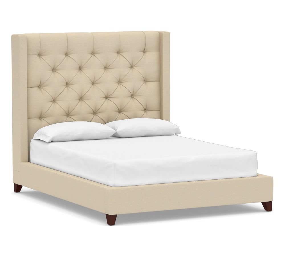 Harper Tufted Upholstered Tall Bed without Nailheads, California King, Park Weave Oatmeal - Image 0