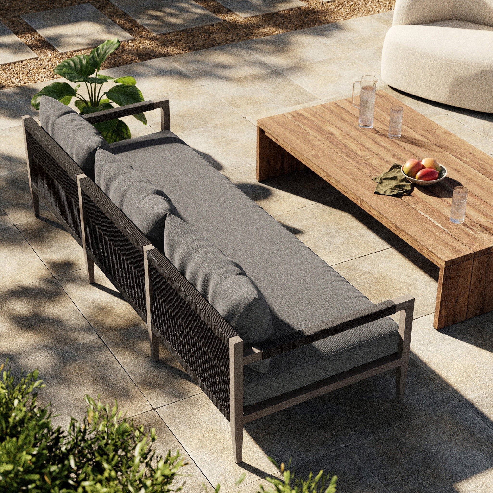 Sherwood Outdoor Sofa, Weathered Grey - Venao Charcoal - Image 1