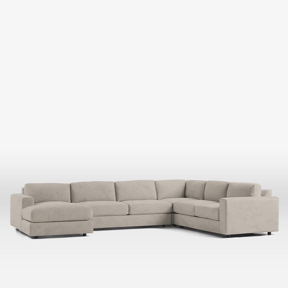 Urban 106" Left 4-Piece Chaise Sectional, Performance Velvet, Silver, Down Blend Fill - Image 0