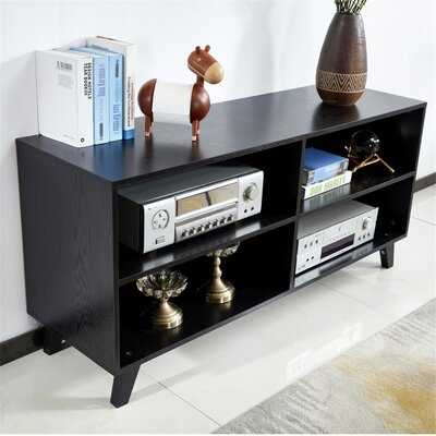 Tv Stand Storage Media Console,52" Wood Tv Stand Console  With 4 Open Storage Shelves, Black - Image 0