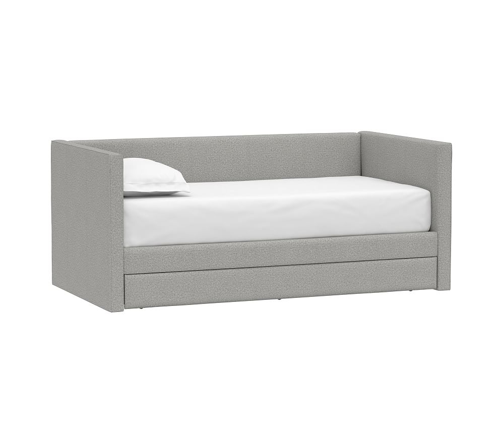 Carter Square Daybed Bed w/ Trundle, Twin, Performance Heathered Basketweave, Platinum - Image 0