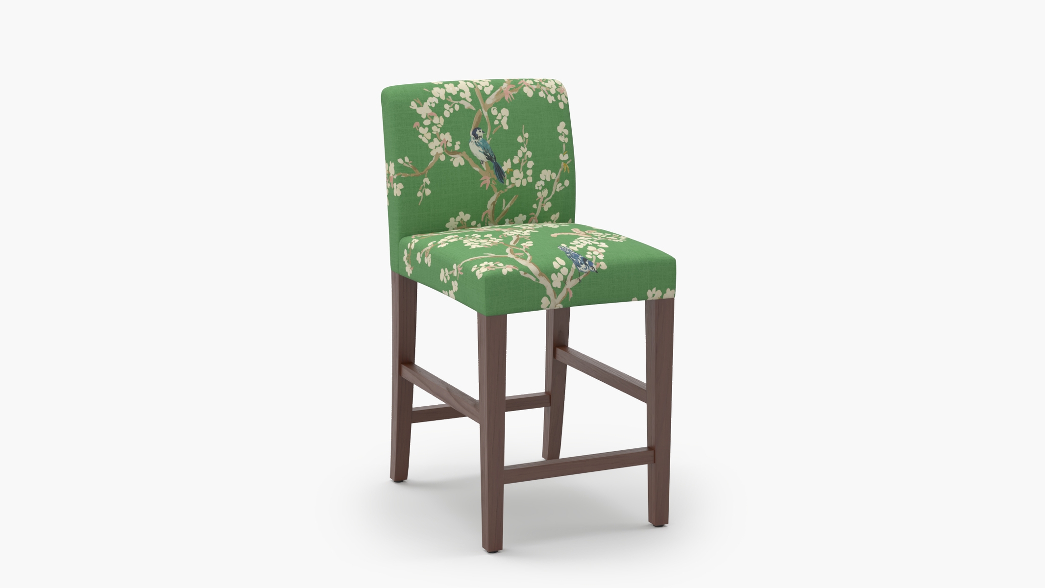 Signature Dining Counter Stool, Jade Cherry Blossom, Walnut Square Tapered Leg - Image 1