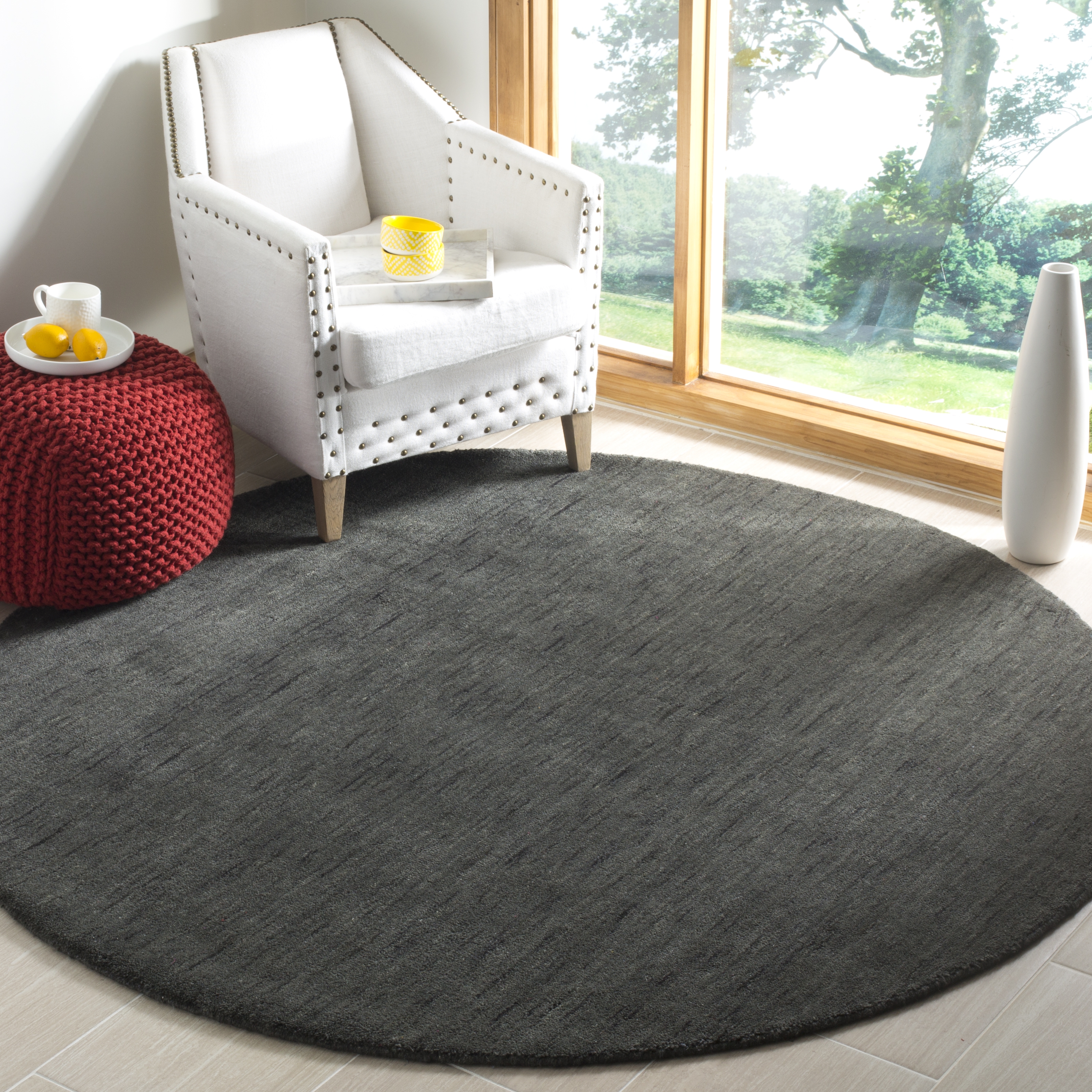 Arlo Home Hand Loomed Area Rug, HIM311G, Charcoal,  6' X 6' Round - Image 1