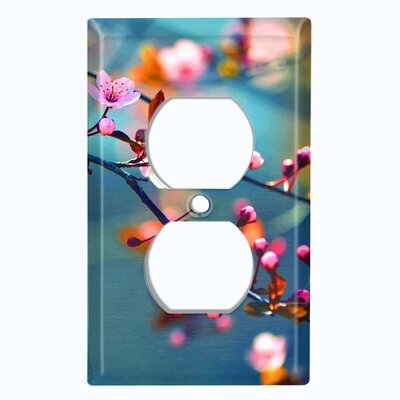 Metal Light Switch Plate Outlet Cover (Sakura Flowers - Single Duplex) - Image 0