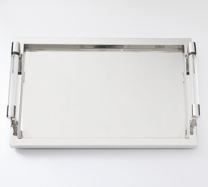 Mirrored Nickel Tray w/Glass Handles, Silver, Medium - Image 3