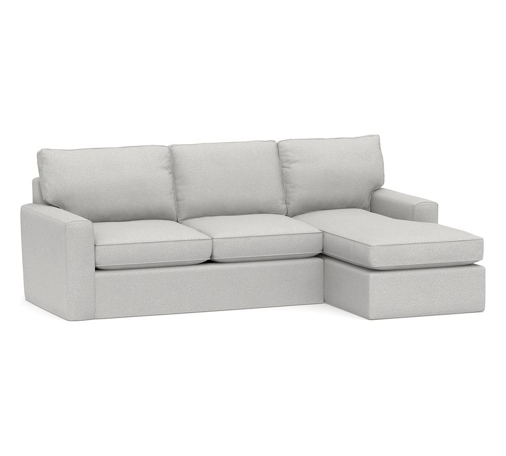Pearce Square Arm Slipcovered Left Arm Loveseat with Chaise Sectional, Down Blend Wrapped Cushions, Park Weave Ash - Image 0