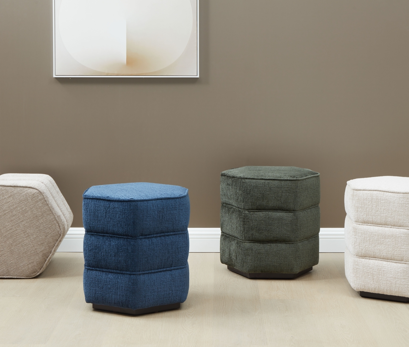 Rosaria Chenille Hexagon Ottoman - Navy - Image 1