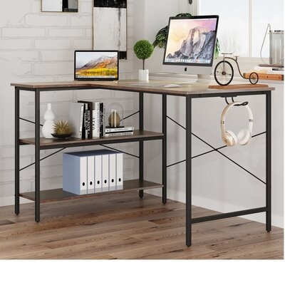 L-Shaped Retro Color Desk With 2 Shelves And 1 Side Hook - Image 0