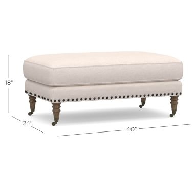 Tallulah Upholstered Ottoman, Polyester Wrapped Cushions, Park Weave Ivory - Image 2