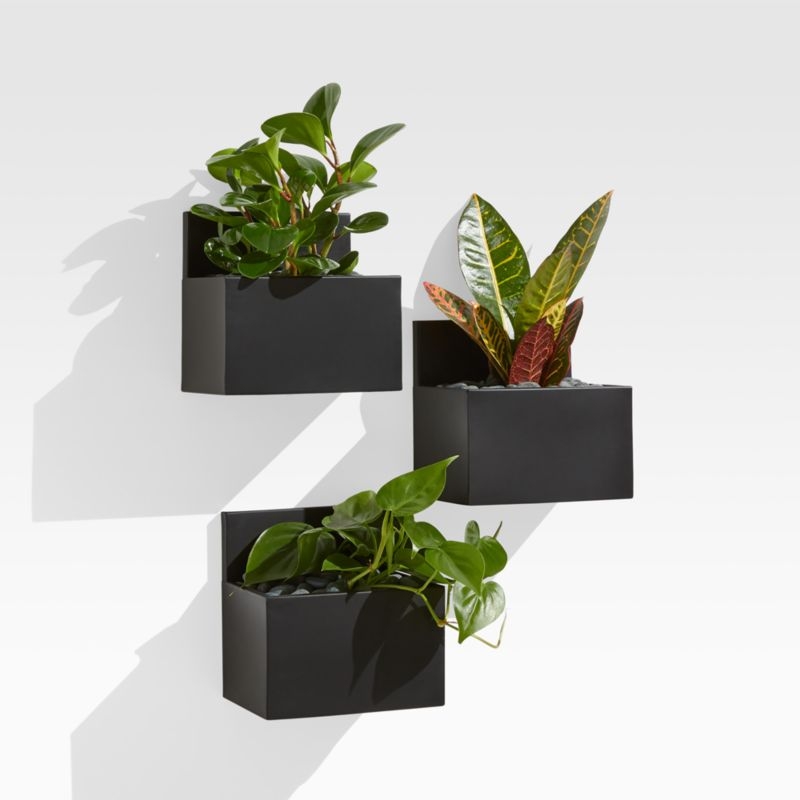 Pocket Black Wall Planters, Set of 3 - Image 1
