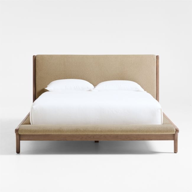 Alrik Brown Oak Wood Upholstered Queen Bed - Image 0