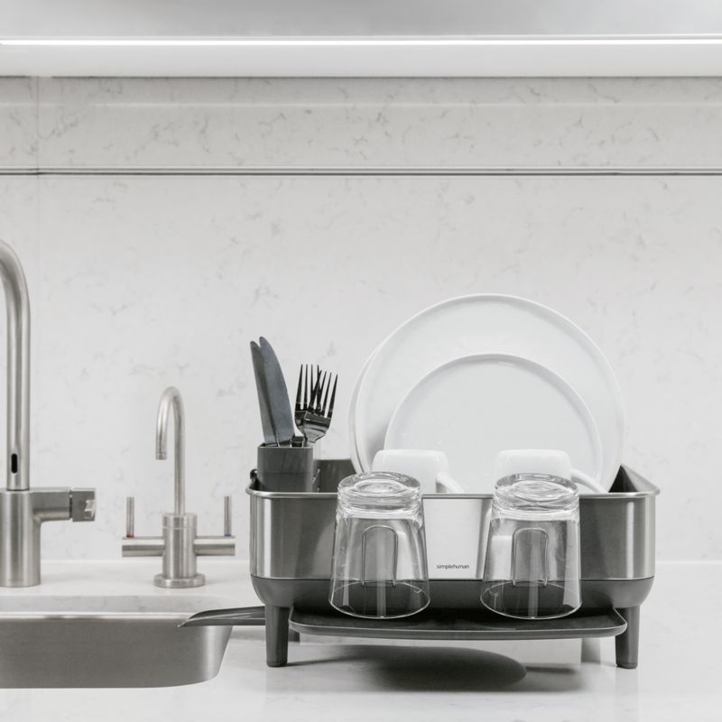 Simplehuman Compact Dish Drying Rack, Brushed Stainless Steel Frame - Image 1