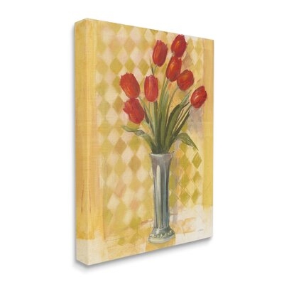 Red Tulip Vase Over Yellow Checker Plaid - Image 0