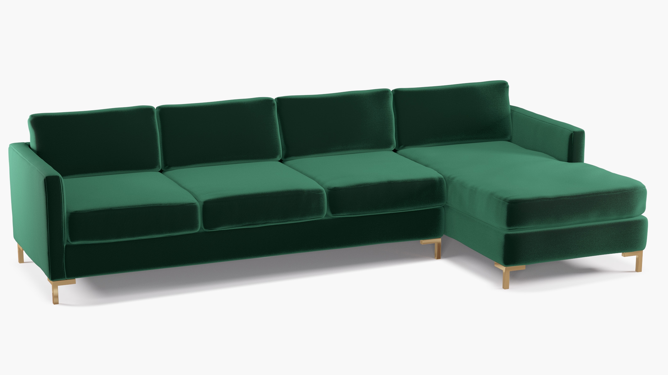 Modern Sectional, Right Facing, Spruce Performance Plush Velvet, Brass L Leg - Image 1