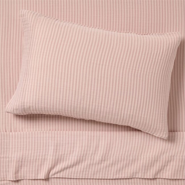 Supersoft Striped Lilac Rose Organic Cotton Gauze Kids Twin Sheet Set - Image 0