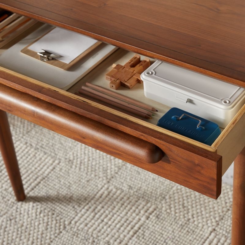 Tatum Walnut Wood Desk with Drawer - Image 1