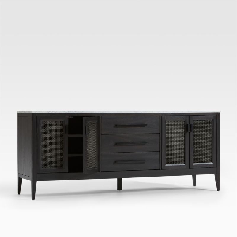 Enzo 72" Black Storage Media Console with Marble Top - Image 1