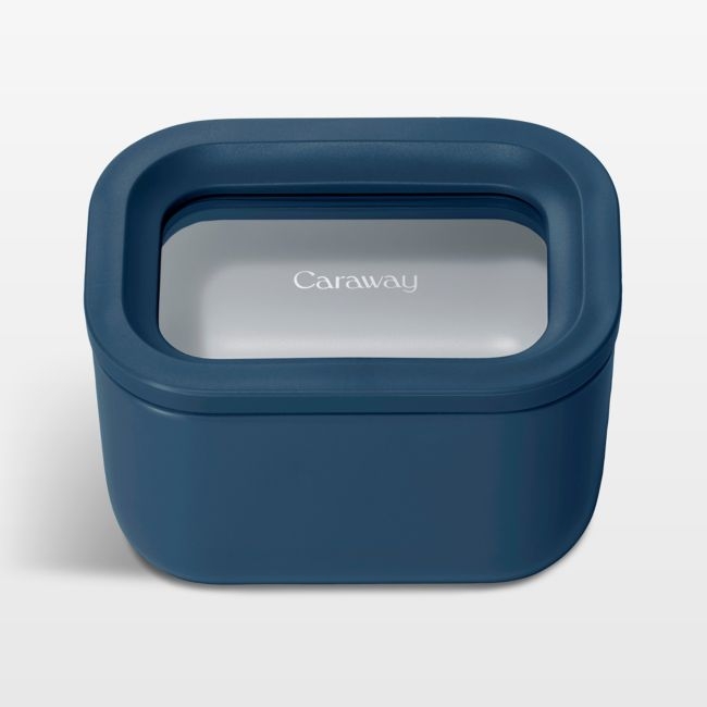 Caraway ® Navy Mini Rectangular Ceramic-Coated Glass Food Storage Container with Glass-Silicone Lid - Image 0