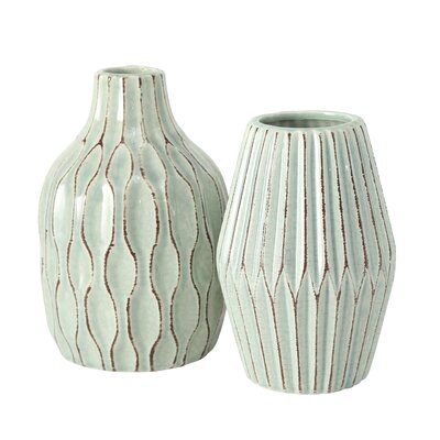 2 Piece Green 8.25" Stoneware Table Vase Set - Image 0