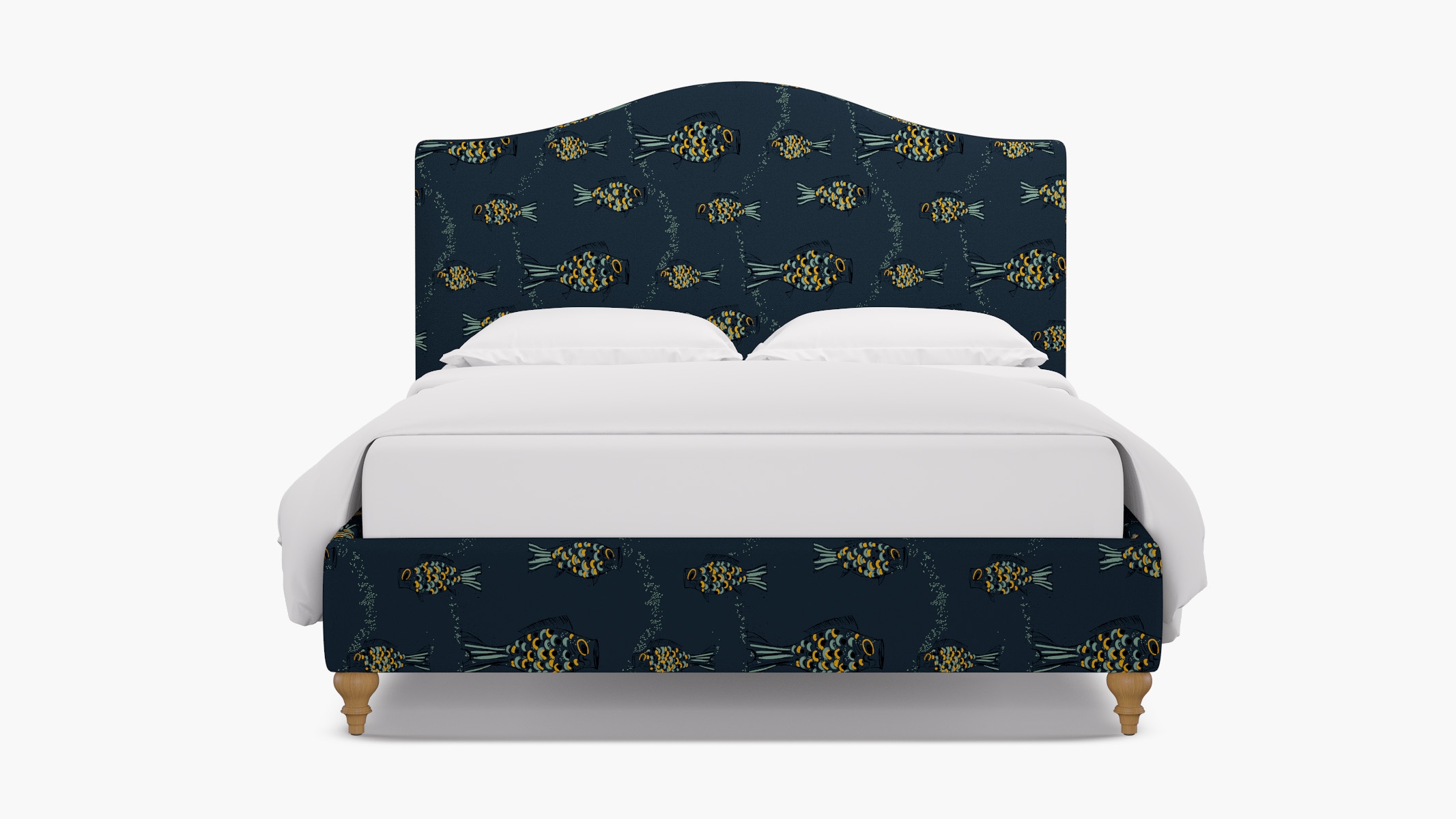 Camelback Bed, Indigo Sakana, Natural Traditional Turned Leg, Twin - Image 0