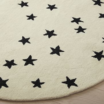 Starry Skies Rug, 5Ft Round, Black Stars/White, WE Kids - Image 1