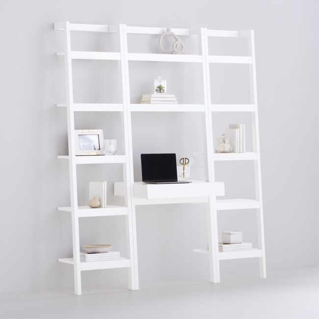 Sawyer White Leaning Desk with Two 18'' Bookcases - Image 0