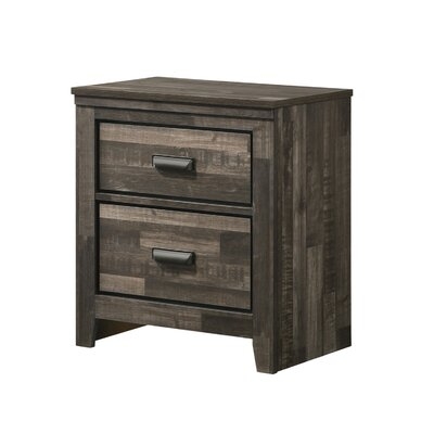 Nightstand With 2 Drawers And Butcher Block Design, Brown - Image 0