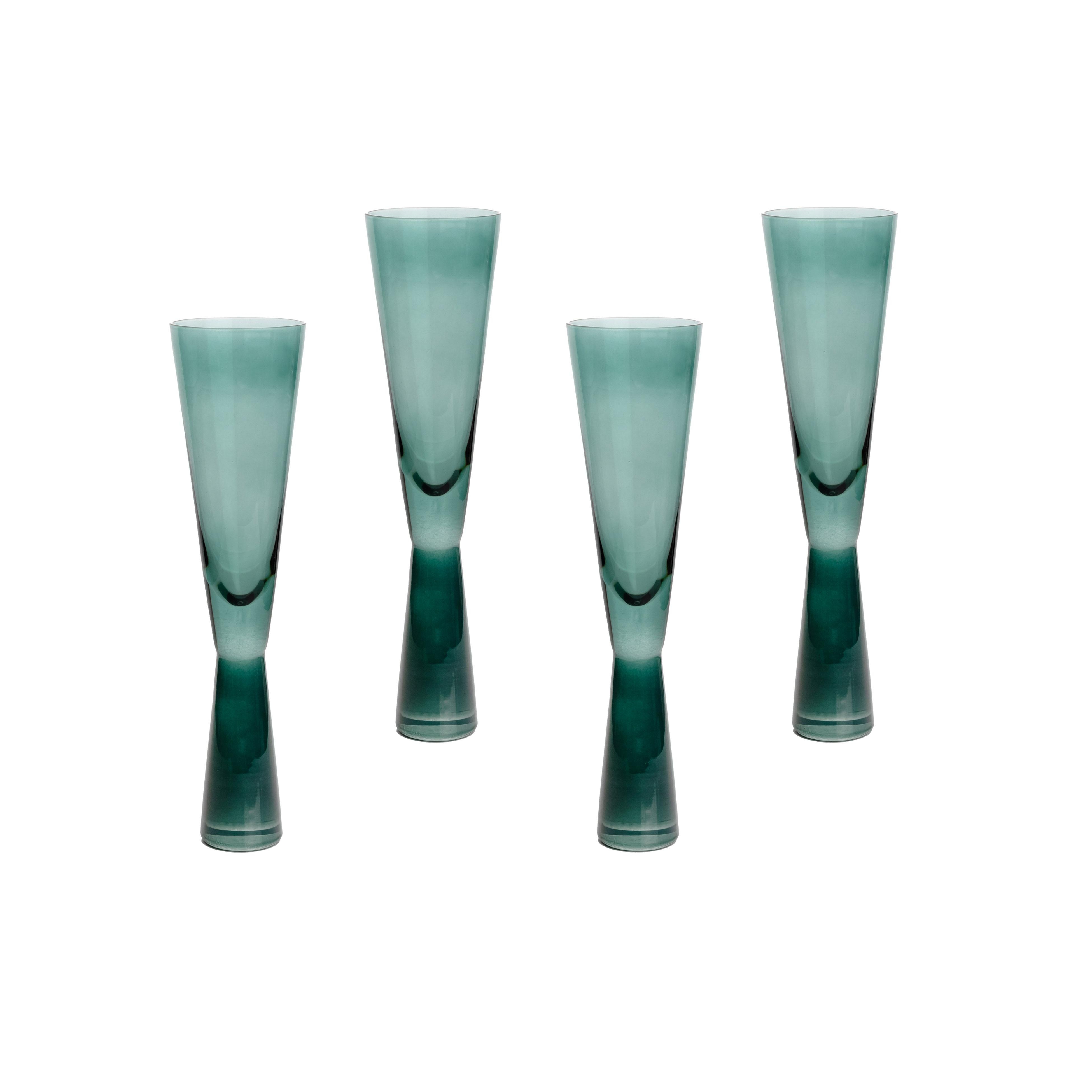 Flute Green Champagne Glasses - Set of 4 - Image 2