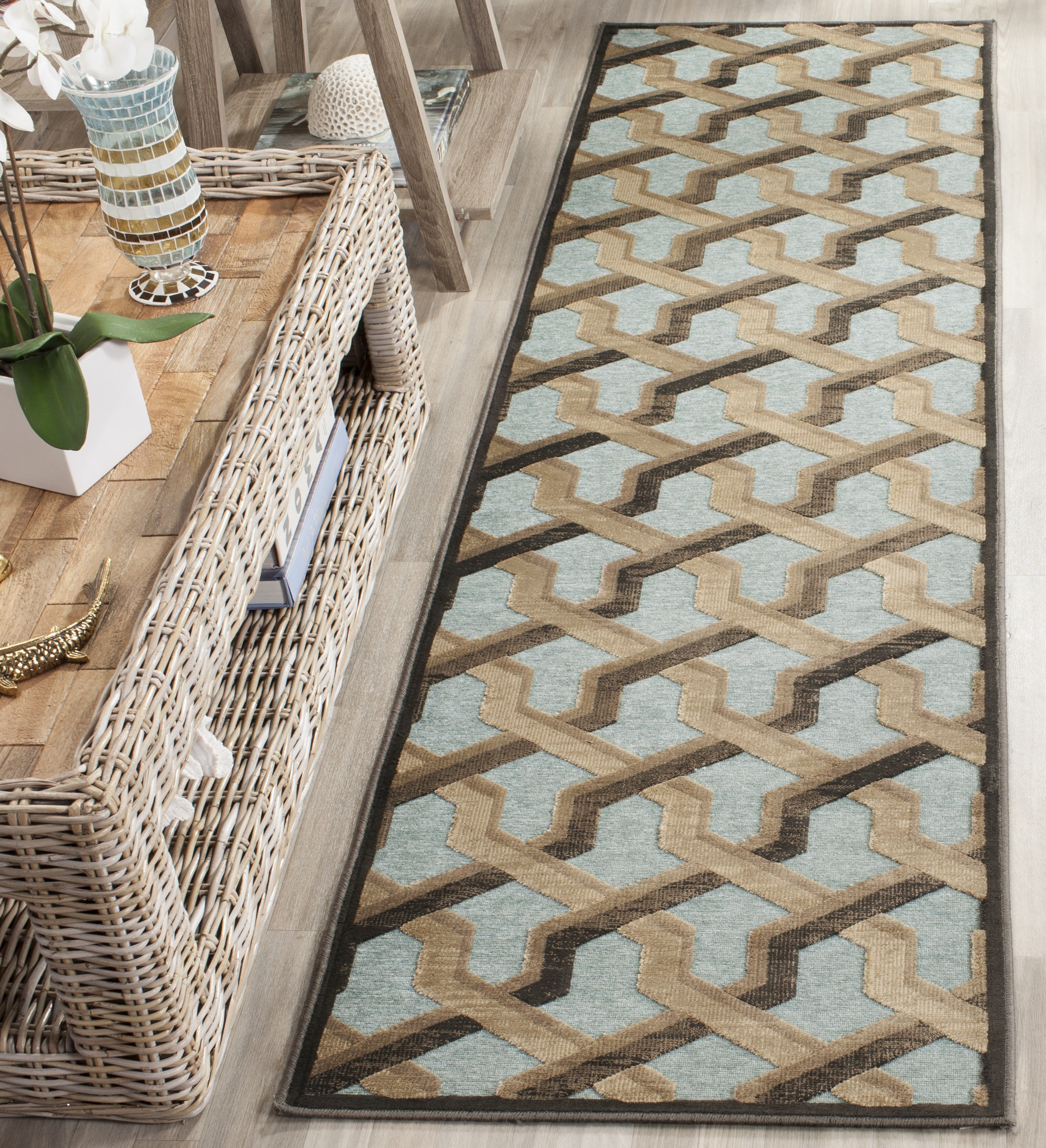 Arlo Home Woven Area Rug, PAR354-3370, Soft Anthracite/Aqua,  2' 2" X 8' - Image 1