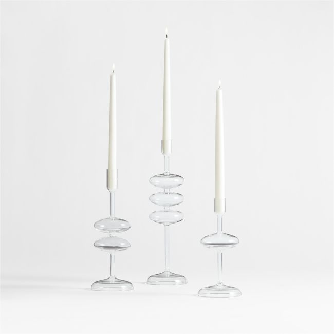 Venezia Clear Glass Taper Candle Holders, Set of 3 - Image 0