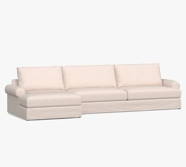 Canyon Roll Arm Slipcovered Left Arm Loveseat with Double Chaise Sectional, Down Blend Wrapped Cushions, Performance Heathered Basketweave Platinum - Image 3