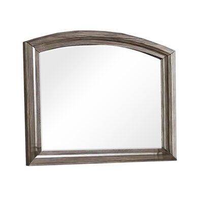 Wall Mirror With Plank Style Wooden Frame And Arched Top, Brown - Image 0