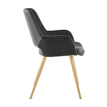 Desi Arm Chair in Black Velvet Fabric and Leatherette with Black Base - Image 3
