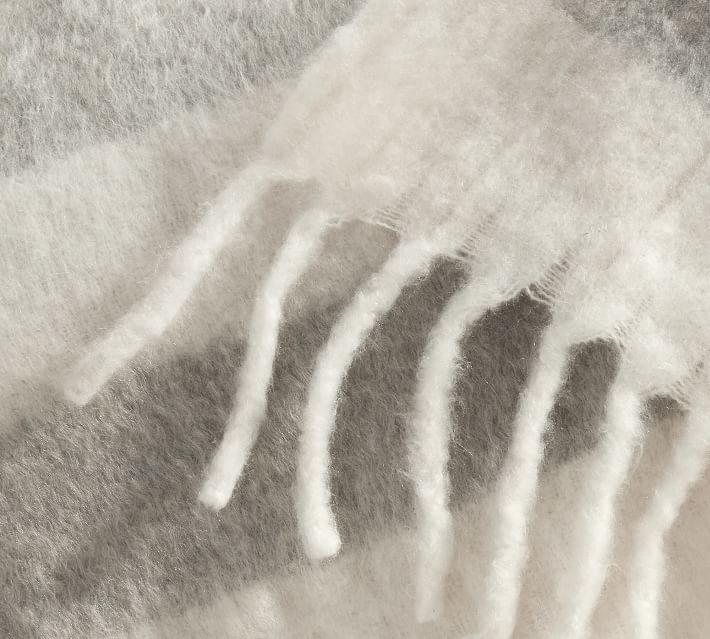 Faux Mohair Striped Throw, Ivory & Gray, 50" x 60" - Image 1