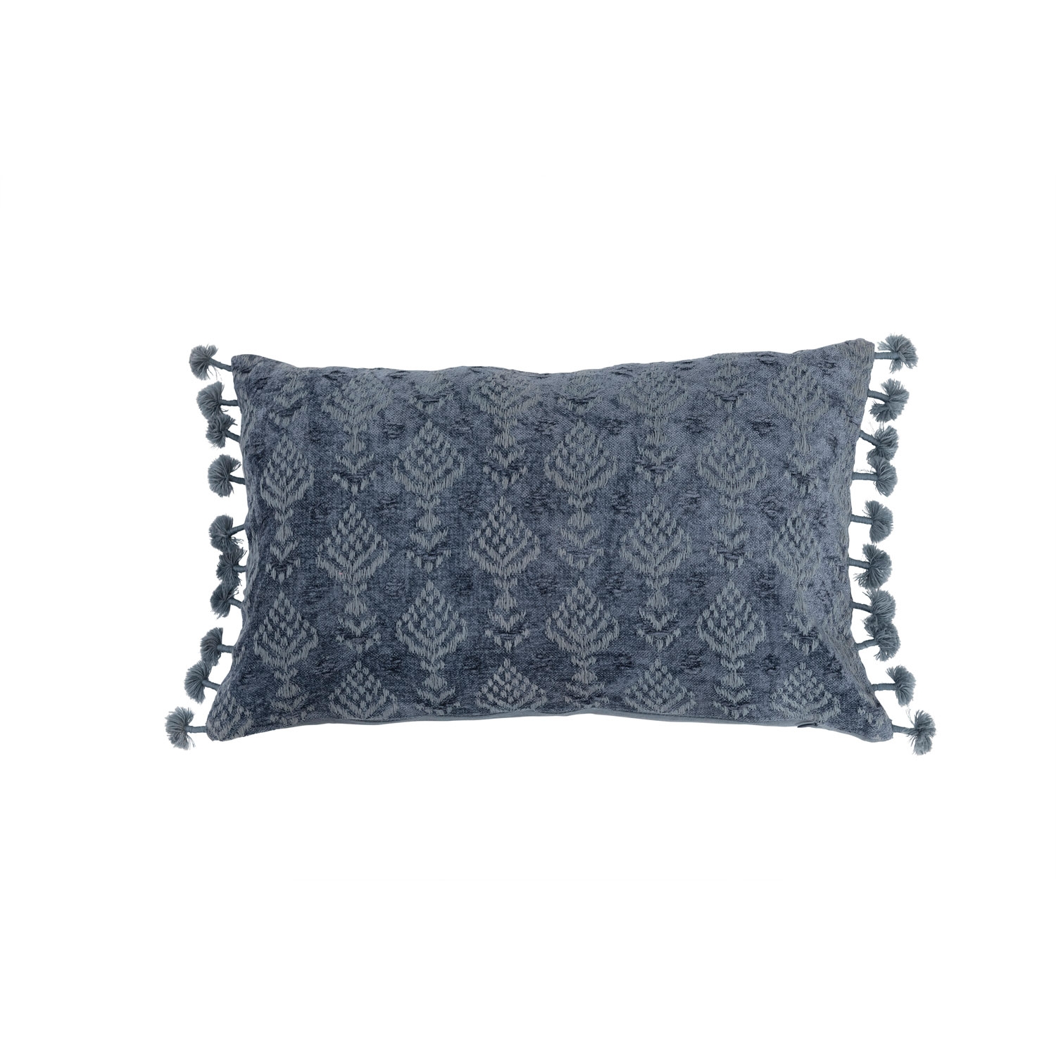 Cotton Chenille Lumbar Pillow with Embroidery and Tassels - Image 0