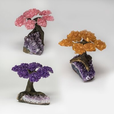 Medium Set Of Three Gemstone Trees On Amethyst Matrix - Image 0