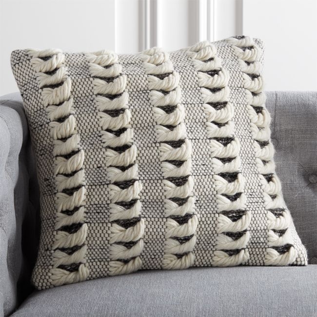 Simon Ivory White Wool Throw Pillow with Feather-Down Insert 20" - Image 1