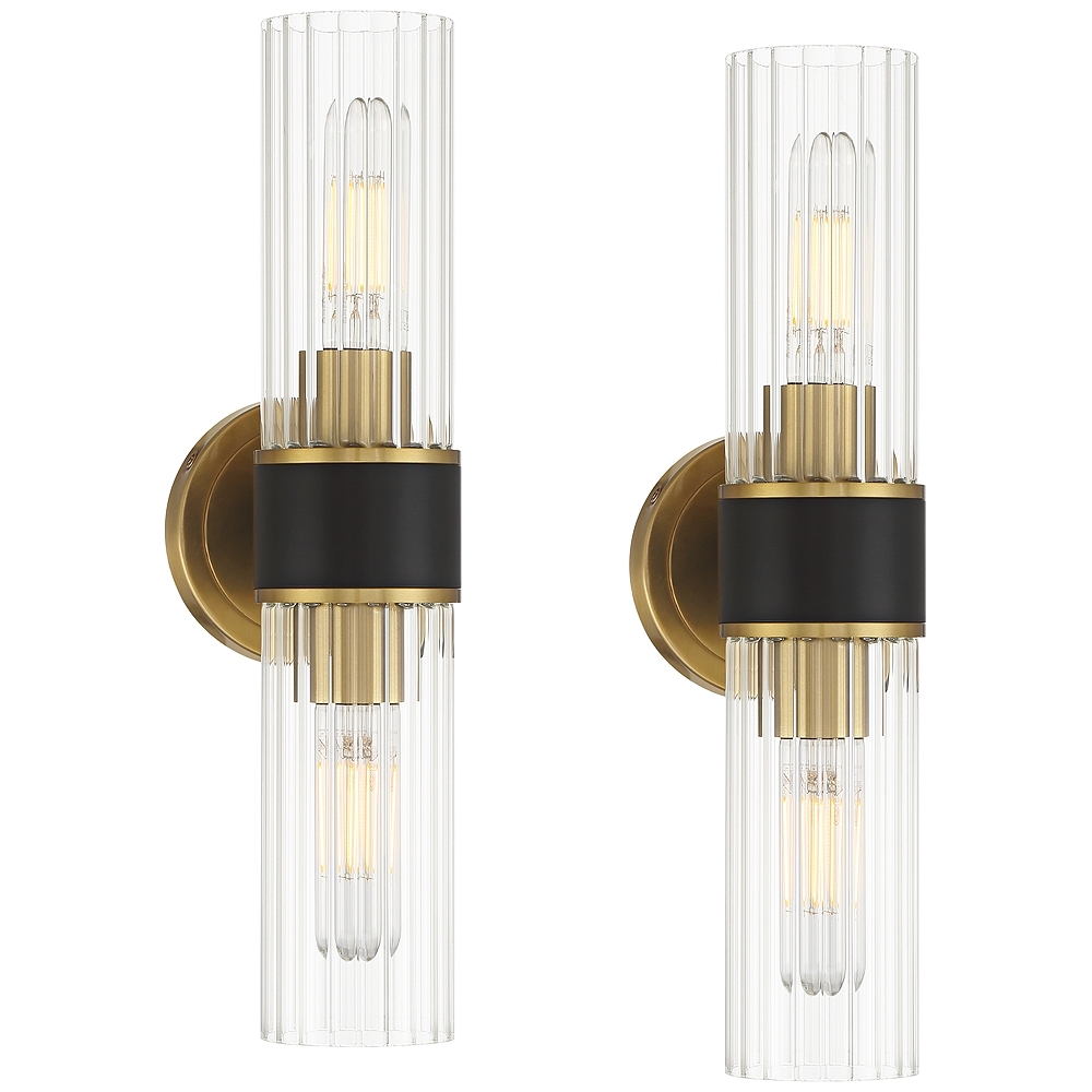 Possini Euro Idyl 16 1/4"H Warm Gold Black 2-Light Bath Light Set of 2 - Image 0