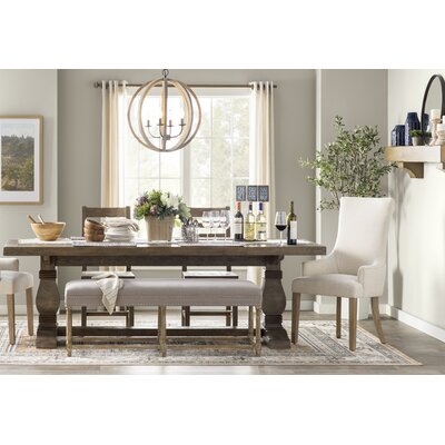 Kinston 94'' Pine Solid Wood Trestle Dining Table, Distressed Brown - Image 1