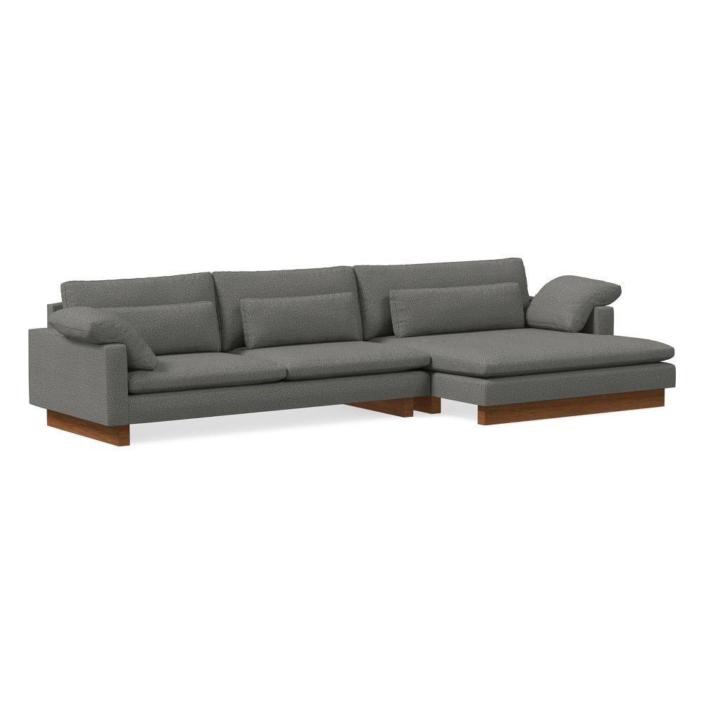Harmony 146" Right Multi Seat Double Wide Chaise Sectional, Standard Depth, Twill, Slate, Dark Walnut - Image 0