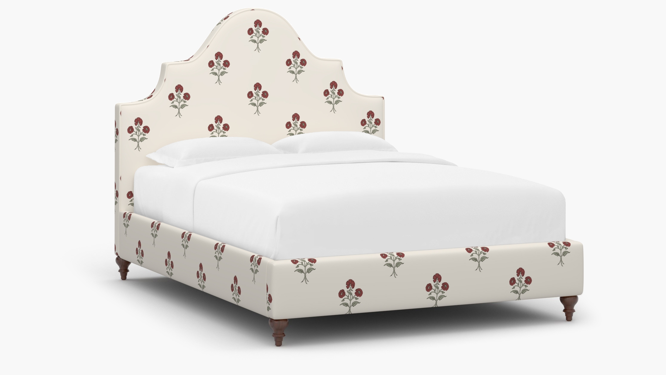 Statement Bed, Red Delphine, Walnut Traditional Turned Leg, Full - Image 0