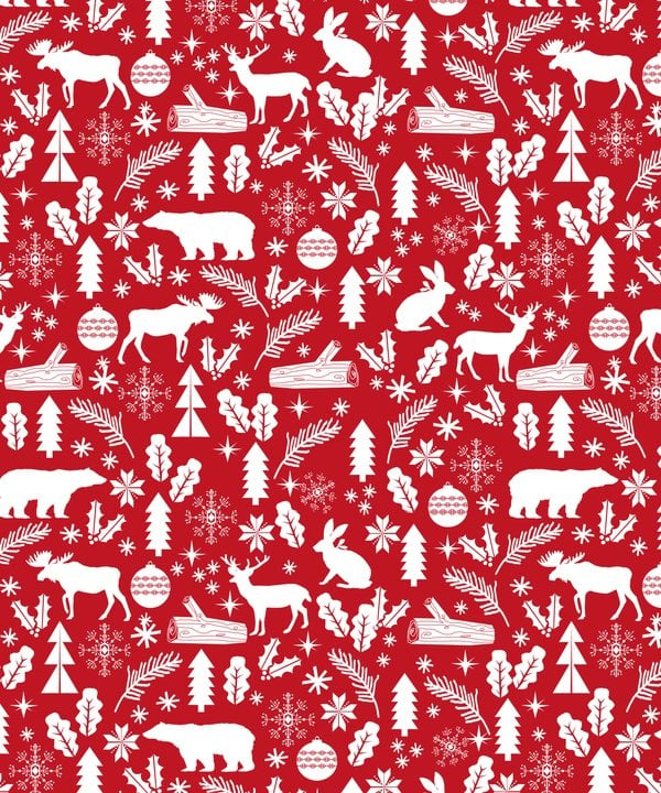 Festive Christmas Woodland Reindeer Moose Bear Camping Red And White Minimal Pattern For Holidays Couch Throw Pillow by Charlottewinter - Cover (16" x 16") with pillow insert - Outdoor Pillow - Image 1