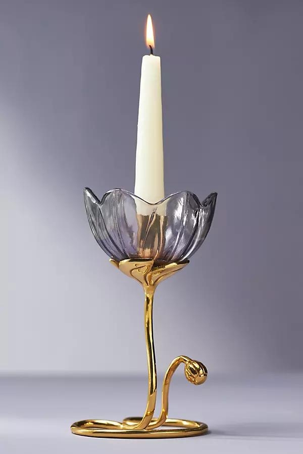 Petunia Floral Gold Taper Candle Holder - Image 0