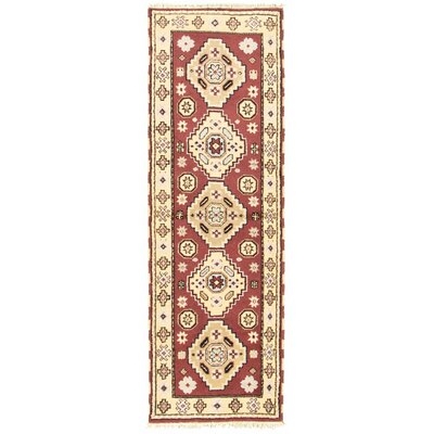 One-of-a-Kind Sumiton Hand-Knotted 2010s Kazak Burgundy/Beige 2'8" x 8' Runner Wool Area Rug - Image 0