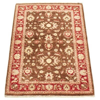One-of-a-Kind Ovard Hand-Knotted 2010s Chobi Red/Brown/Ivory 4'1" x 6'2" Wool Area Rug - Image 0