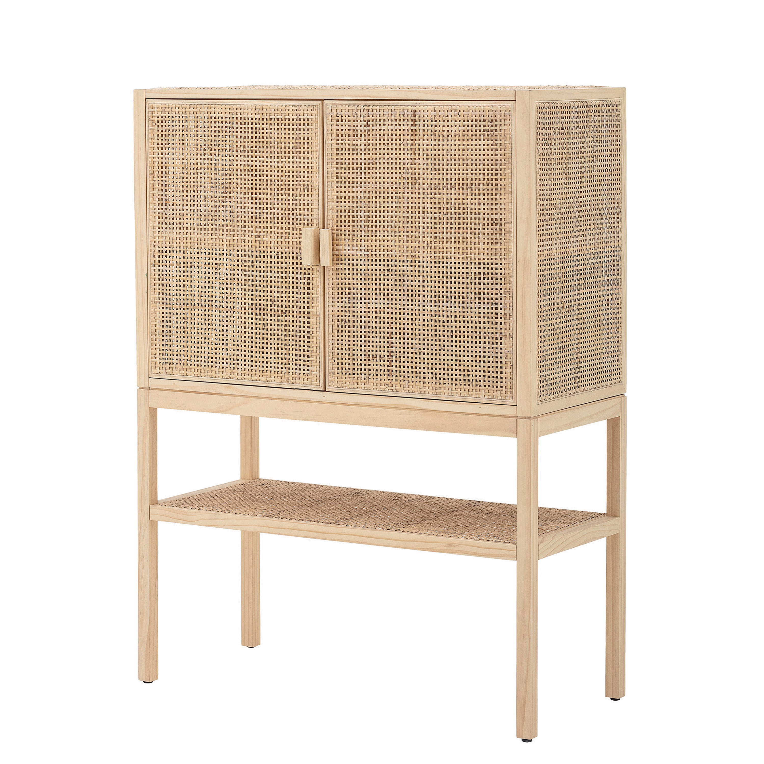 48"H Woven Rattan & Pine Wood Cabinet with 3 Shelves & 2 Doors - Image 0